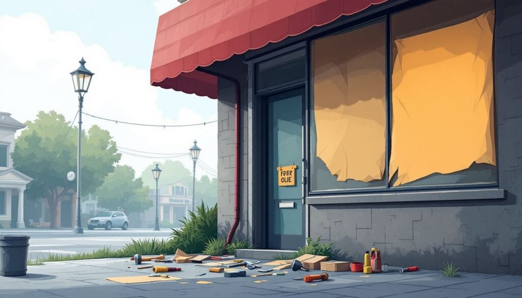 Een oude winkelbord wordt vervangen door een nieuwe.