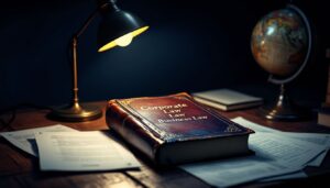 Een oude leren gebonden boek over ondernemingsrecht en handelsrecht.